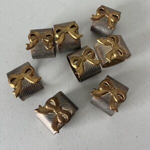 Vintage Davco Silver plate Gold Ribbon Bow Napkin Rings Set of 8